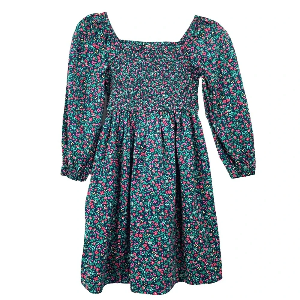 Crewcuts‎ by J.Crew ditsy Floral Smocked Dress Size 7 long sleeves cotton church